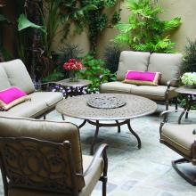 Darlee Florence 8 Piece Cast Aluminum Patio Conversation Seating Set - Chat Table With Ice Bucket Insert - Mocha image