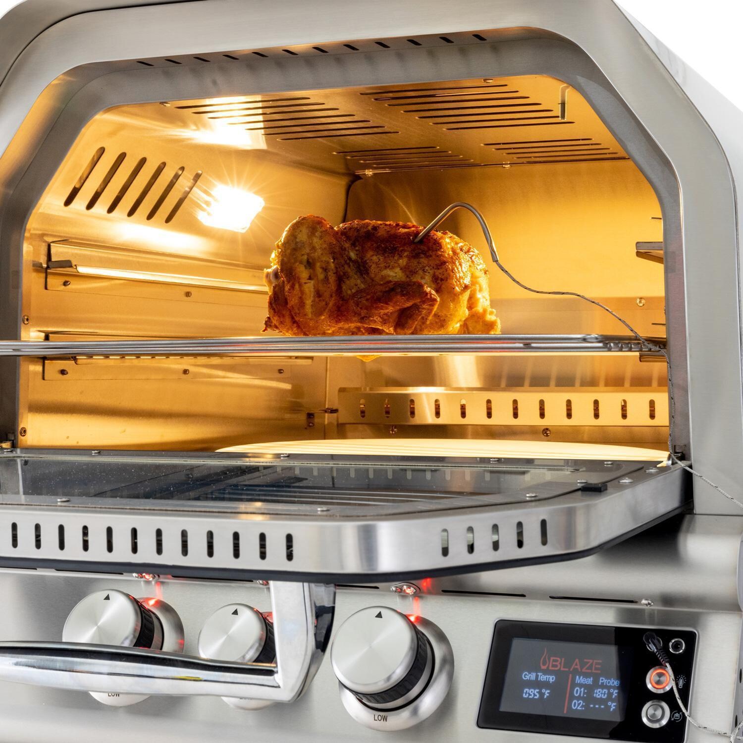 Blaze BLZ-26-PZOVN-LP 26-Inch Built-In Propane Outdoor Oven W/ Rotisserie - Meat Probe In Use - Detail