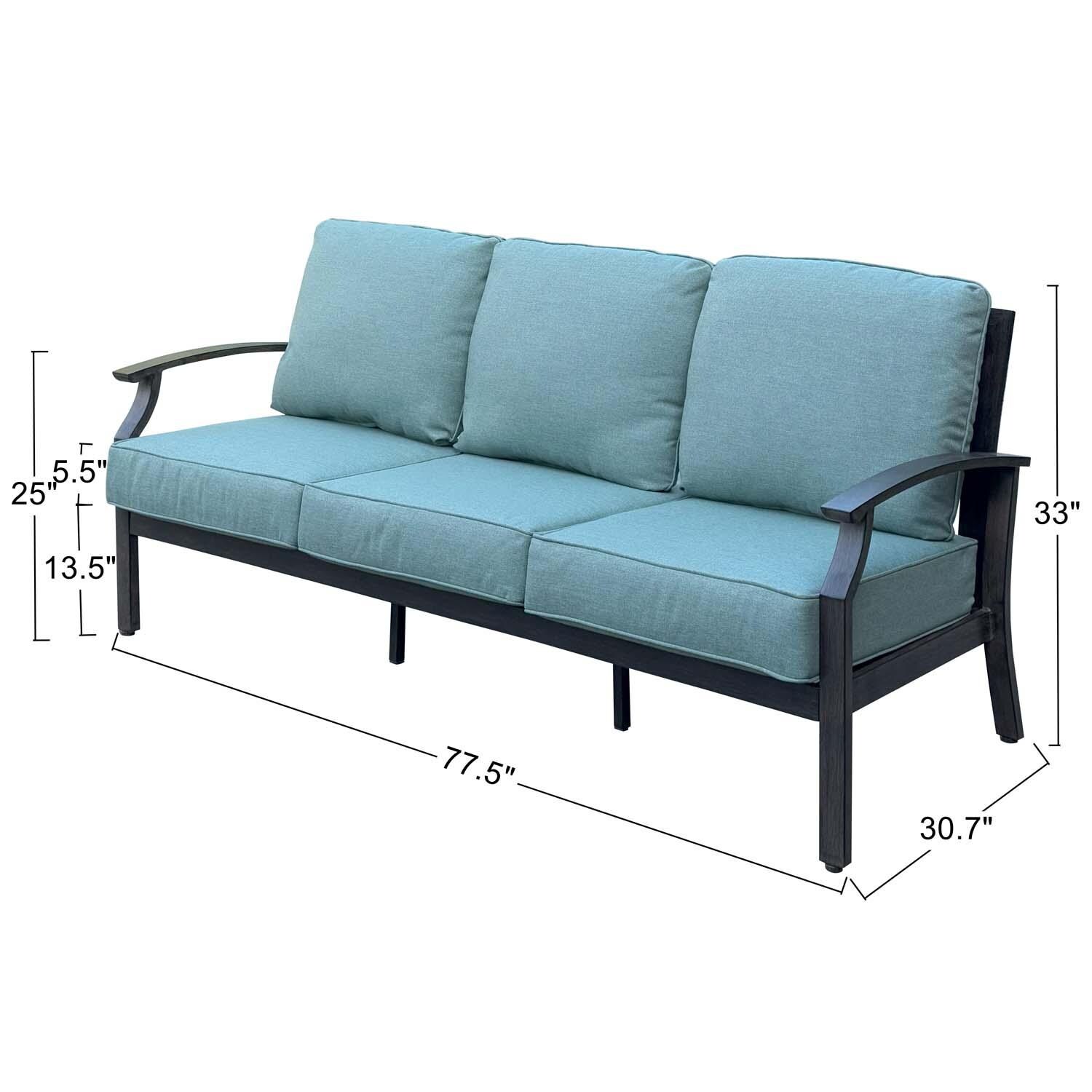 Atlantis 4 Pc Aluminum Seating Set w/ Square Fire Pit Chat Table in Walnut/Spa by Darlee - Sofa - Dimensional thumbnail