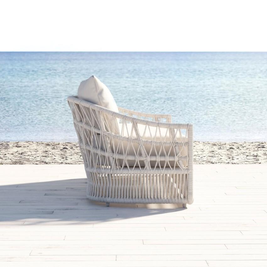 Dana 3 Person Woven Rope Sofa w/ Self Welt in Natural/Canvas Skyline by Sunset West - Side View - Lifestyle thumbnail