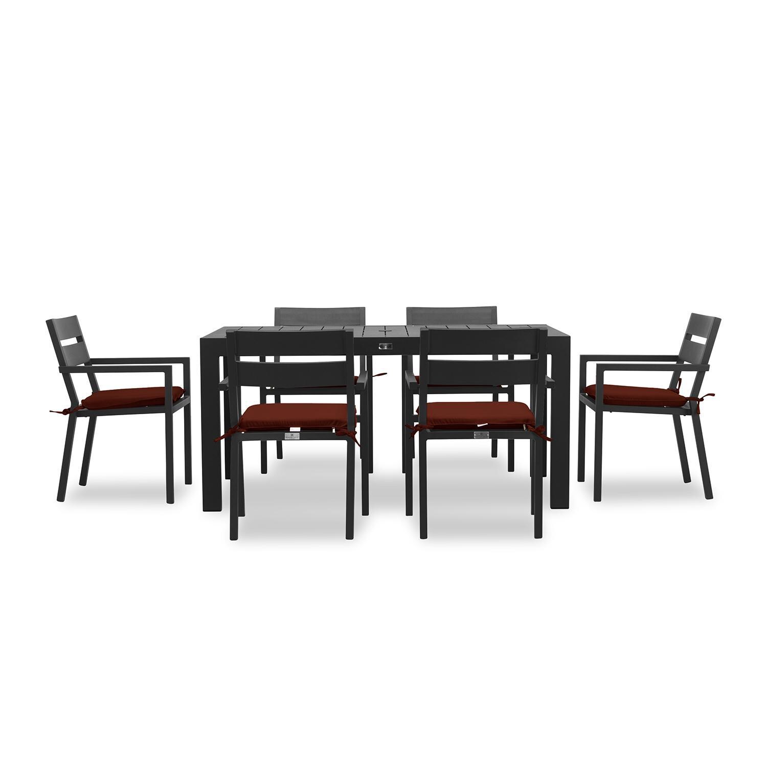 Calm Bay Classic 7 Pc Rectangular Aluminum Dining Set in Black/Canvas Henna by Lakeview Outdoor Designs