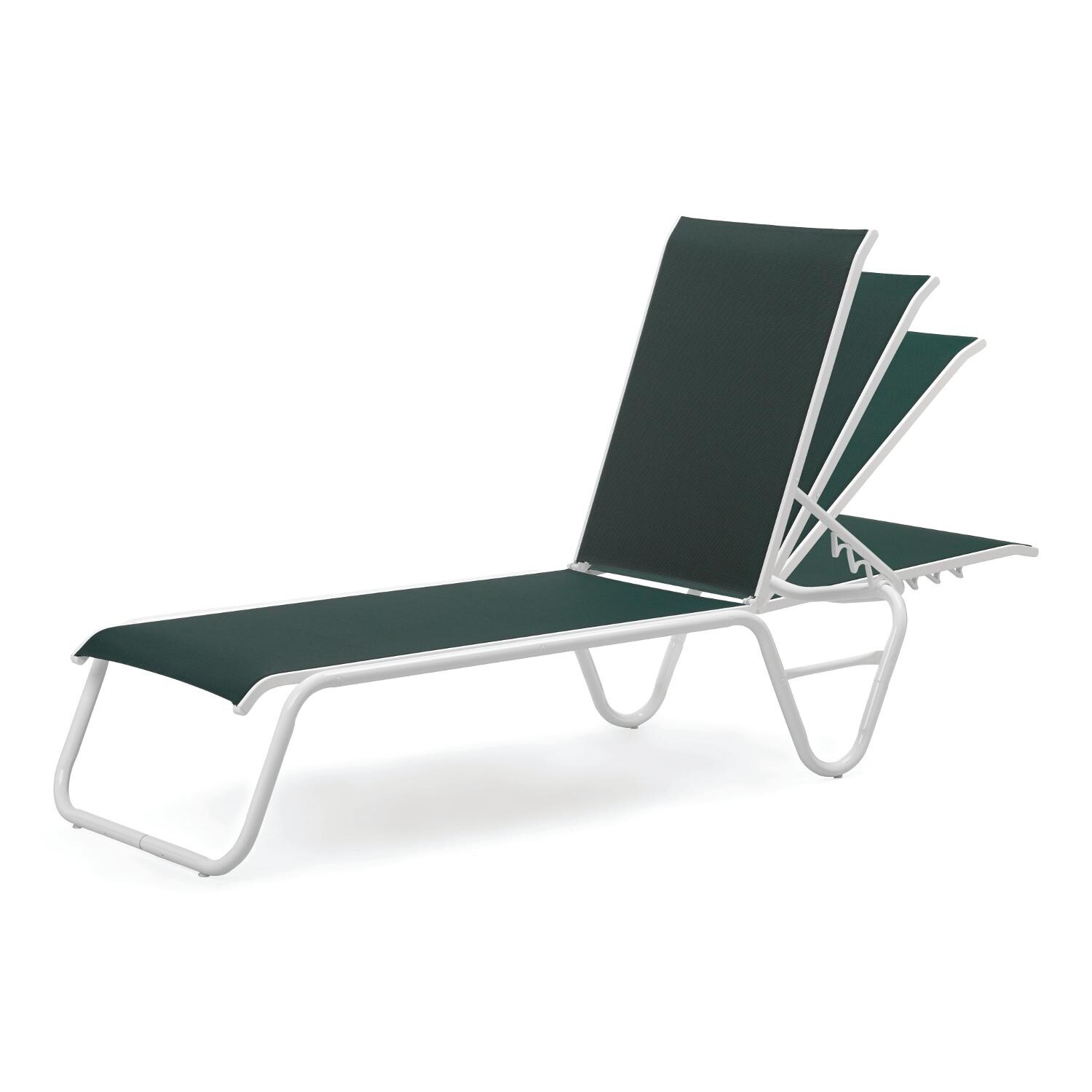 Gardenella Sling Four-Position Lay Flat Stacking Armless Chaise - Back Positions - Gloss White/Forest Green thumbnail