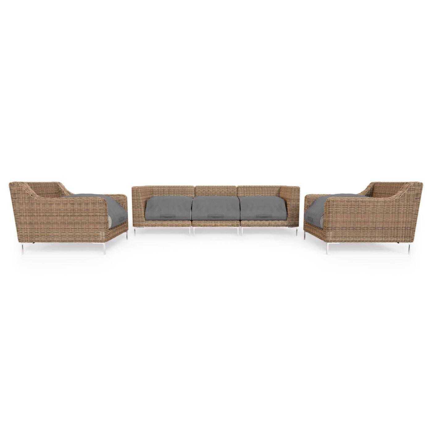 Outer PS-OUT-00137 Brown Wicker Outdoor Sofa w/ Armchairs - 5 Seat - Fully Covered Cushions thumbnail