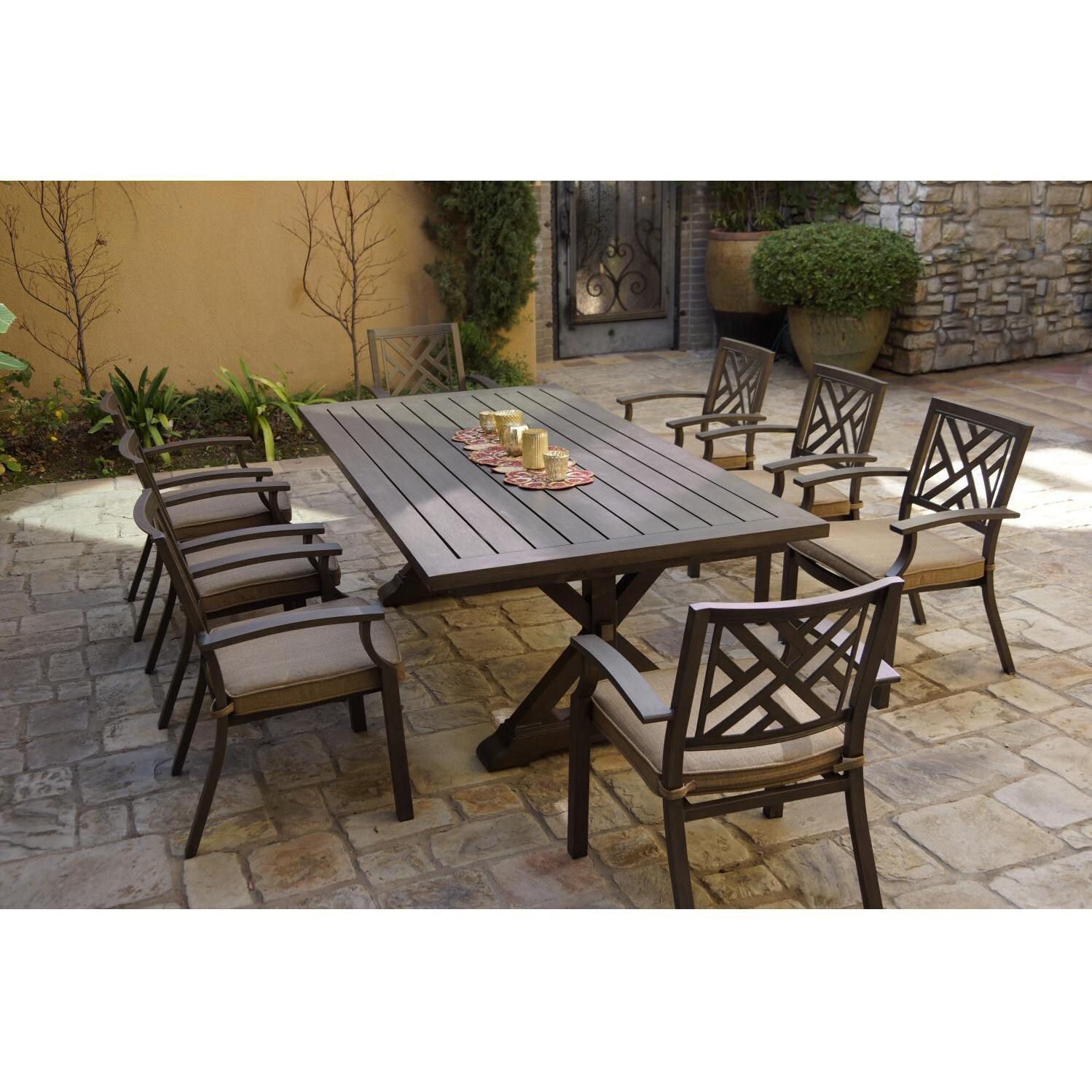 Darlee B/27-9PC-27RLD Brooklyn 9 Piece Aluminum Patio Dining Set W/ 86 X 44 Rectangular Table & Sesame Cushions - Lifestyle thumbnail