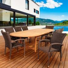 Ocean Grove 9 Piece Resin Wicker Patio Dining Set With 87 X 47 Inch Oval Teak Extension Table By Amazonia