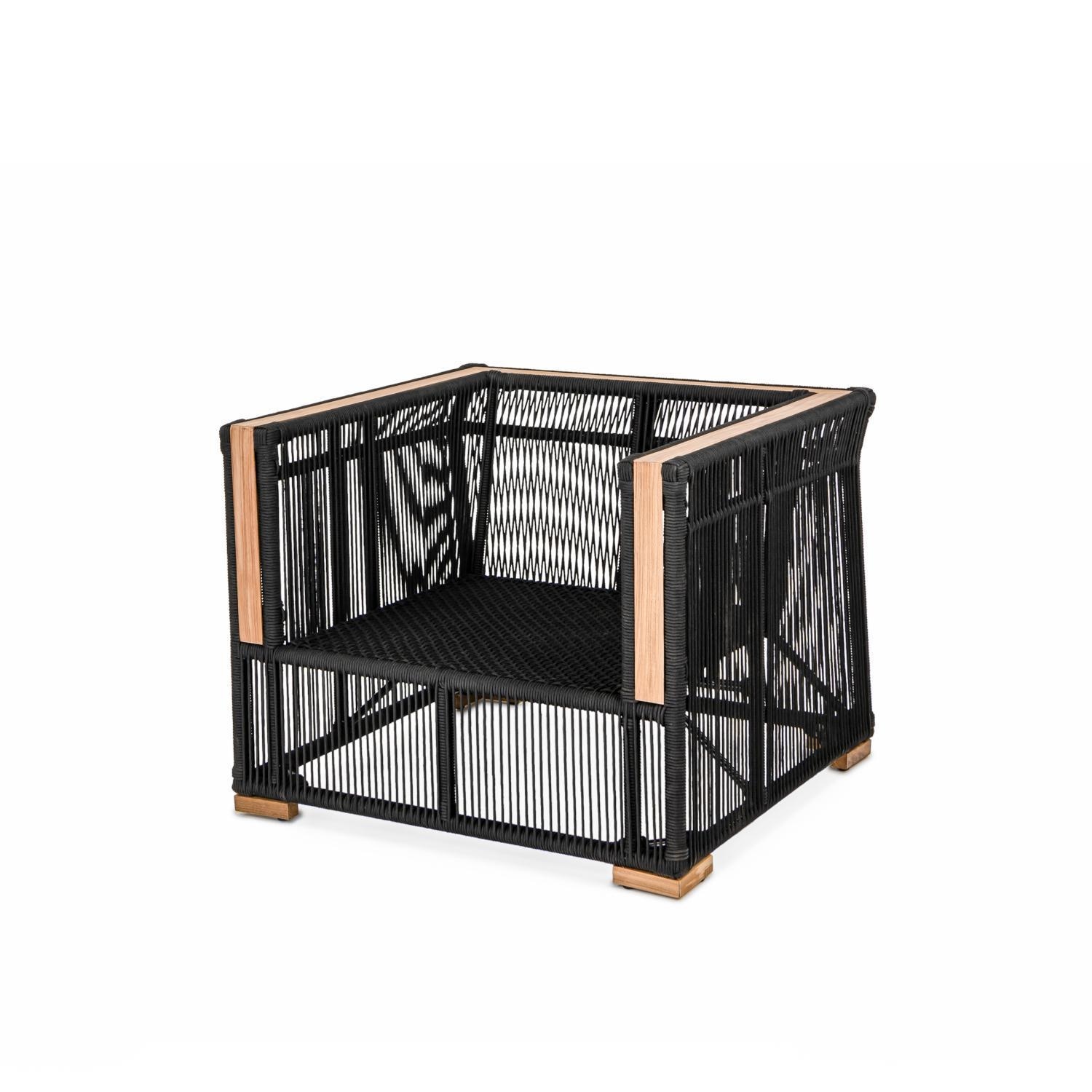 Teak + Table Breeze Olefin Rope & Teak Patio Club Chair in Charcoal/Carbon - Frame Only - White Background thumbnail