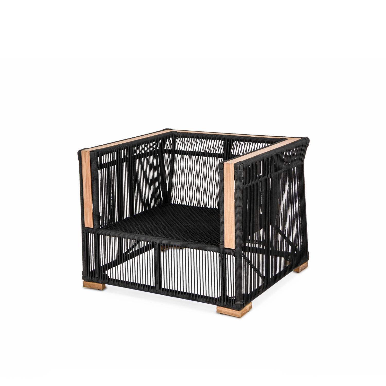 Teak + Table Breeze Olefin Rope & Teak Patio Club Chair in Charcoal/Carbon - Frame Only - White Background thumbnail