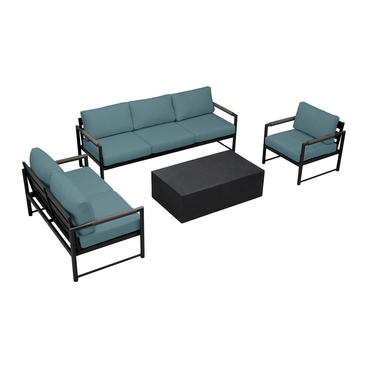 Lakeview AVEBAY-BK-CO-SET137-CL Avenue Bay Black/Carbon 4 Pc Sofa Loveseat Set - Cast Lagoon - Overhead View - White Background thumbnail