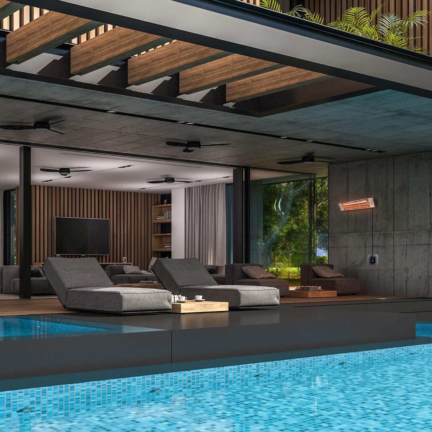 Eurofase EF20240S 39 Inch 2000 Watt Single Element Marine Grade 240V Electric Patio Heater in Stainless Steel - By The Pool - Lifestyle thumbnail