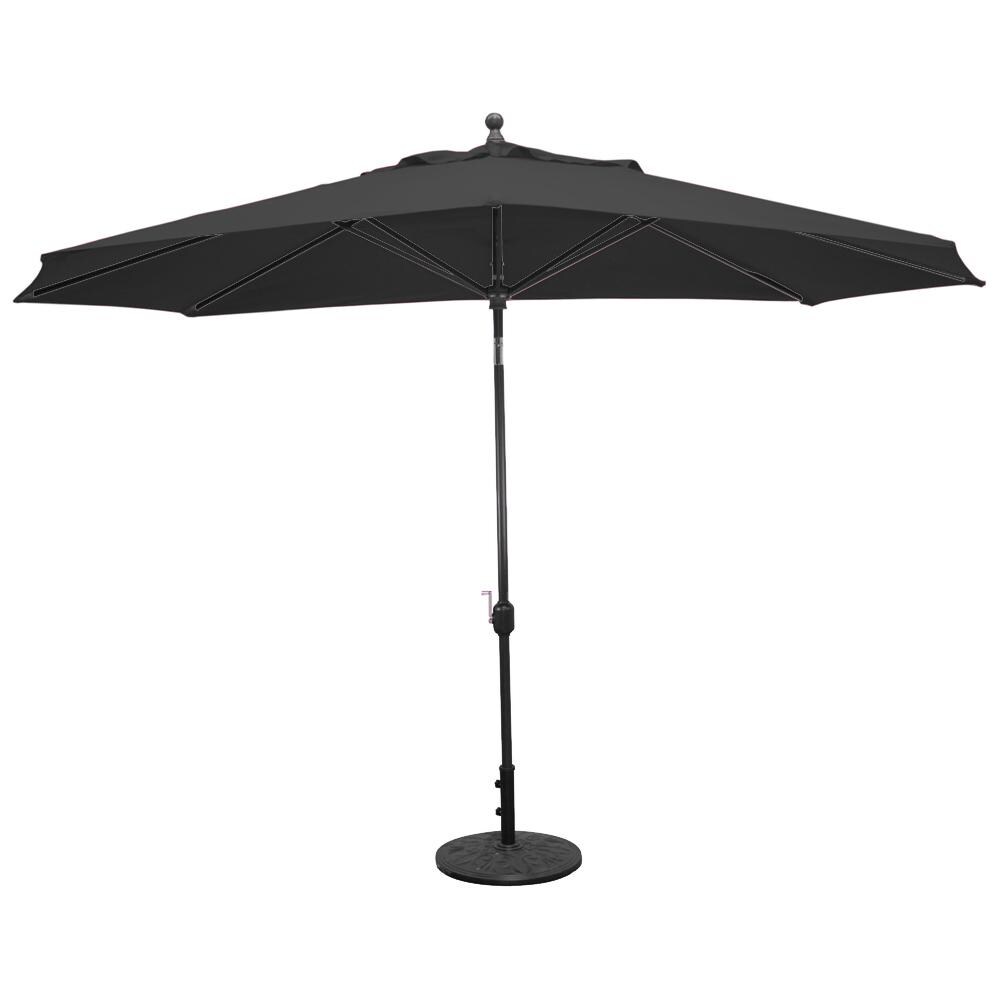 Galtech 11 X 8 Ft. Oval Aluminum Patio Market Umbrella W/ Crank Lift And Deluxe Auto Tilt - Black Frame W/ Sunbrella Canvas Black Canopy