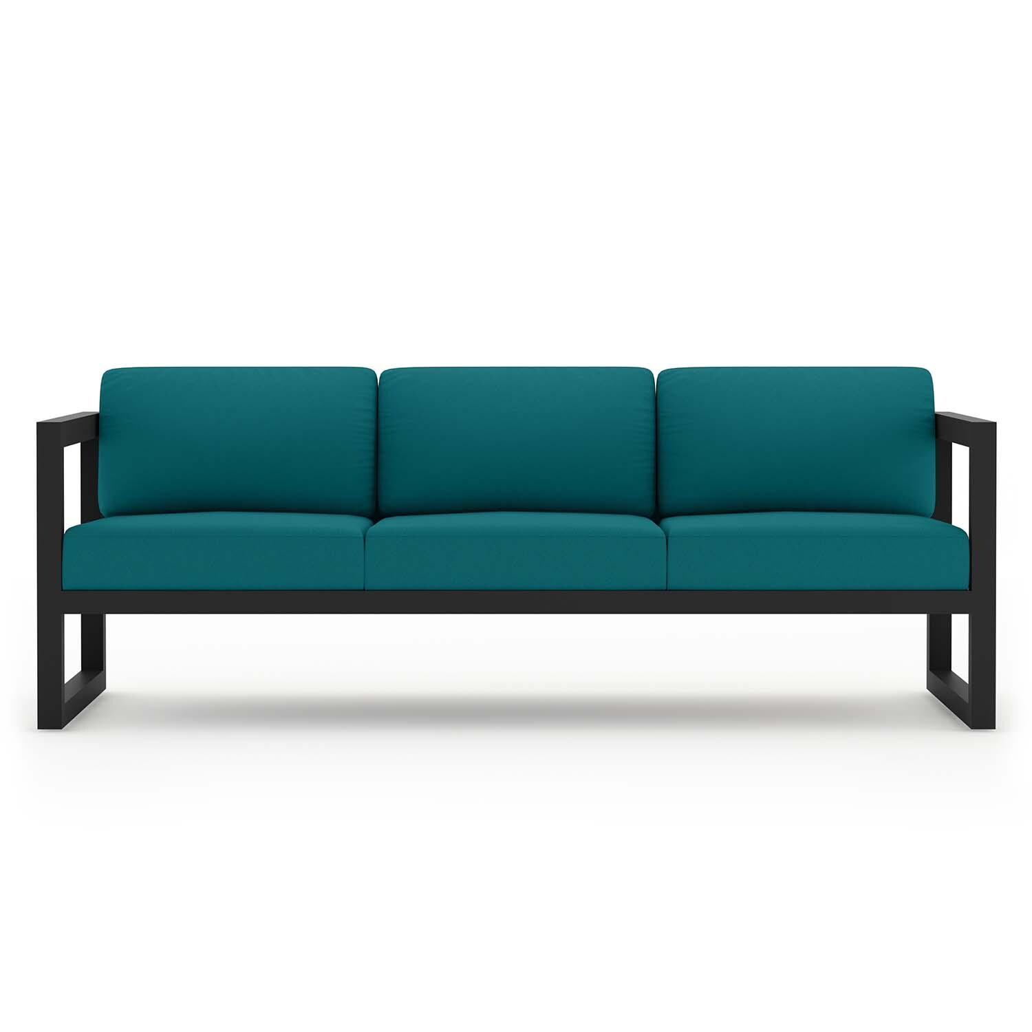 Misty Cove 3 Pc Aluminum Sofa Seating Set w/ Swivel Chairs in Black/Spectrum Peacock by Lakeview Outdoor Designs - Sofa - White Background thumbnail
