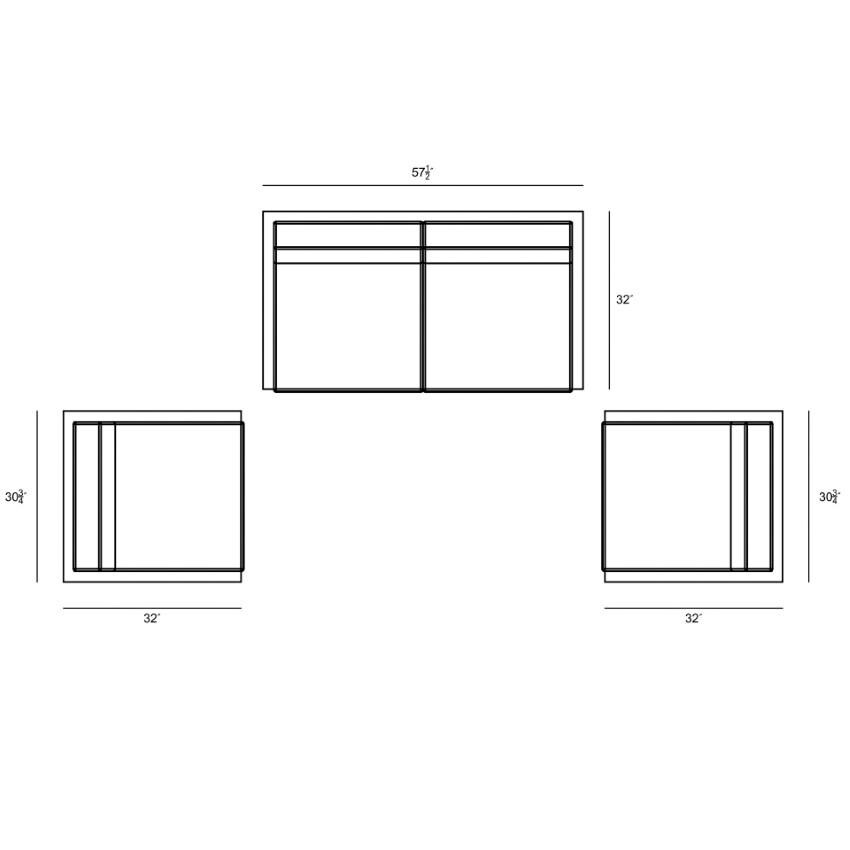 Misty Cove 3 Piece Seating Set in Slate w/Loveseat & Canvas Charcoal Cushions by Lakeview - Top Down - Dimensional thumbnail
