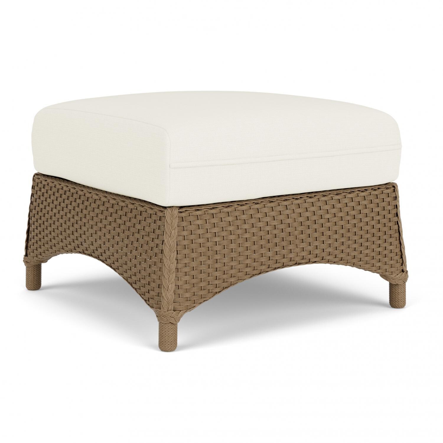 Lloyd Flanders Mandalay Ottoman in Fawn Finish with Sailcloth Salt fabric - Angled thumbnail