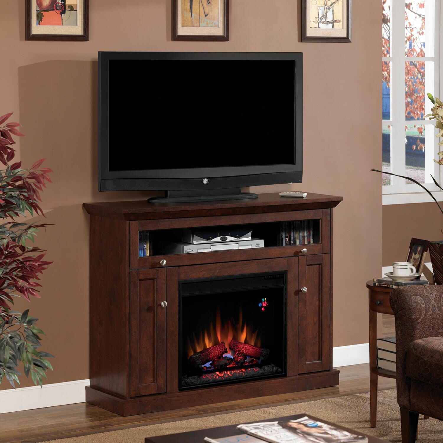 ClassicFlame Windsor TV Stand with Electric Fireplace - Wall/Corner - Antique Cherry - 74525-III
