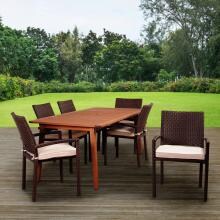 Amazonia Adelson 6-Person Resin Wicker Patio Dining Set With Eucalyptus Table
