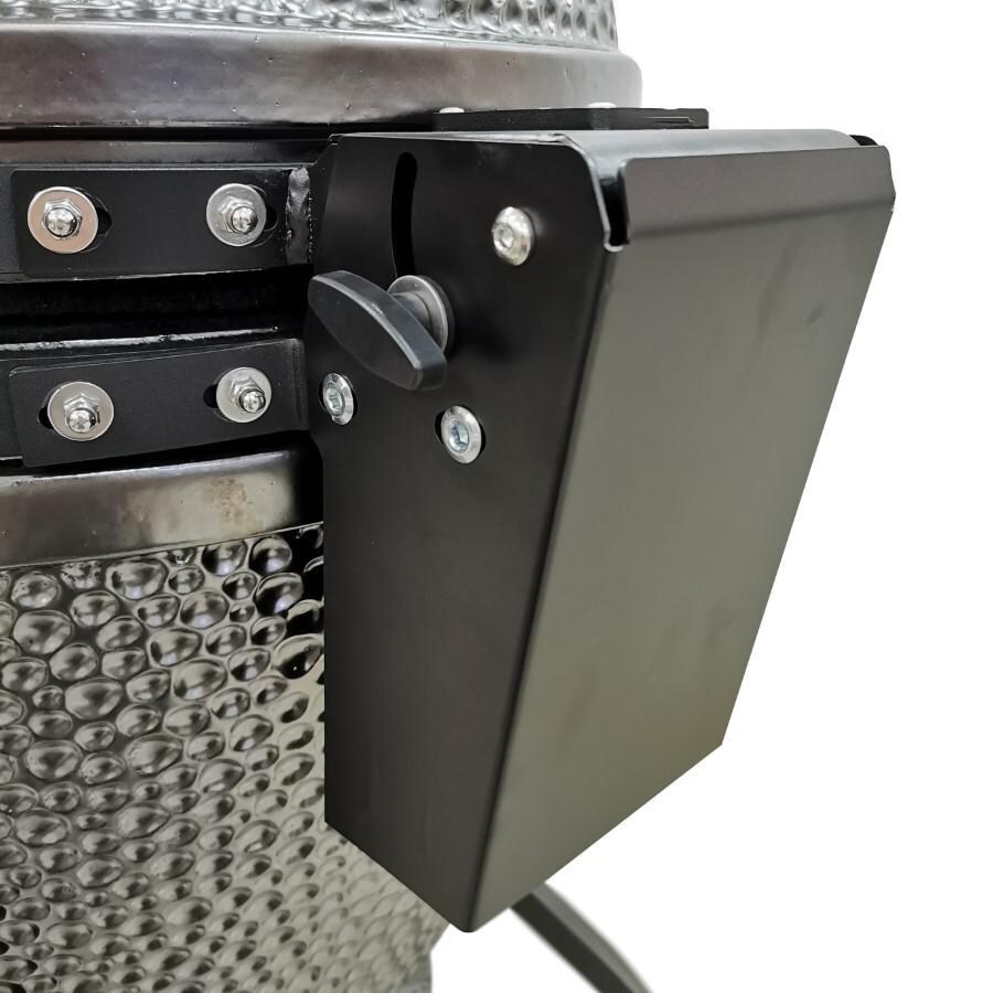 Vision Grills XD-402MG Vision Elite Series XD402 Deluxe 20-Inch Kamado Grill - Metallic Gun Metal Grey - Back Spring Hinge Left Side thumbnail