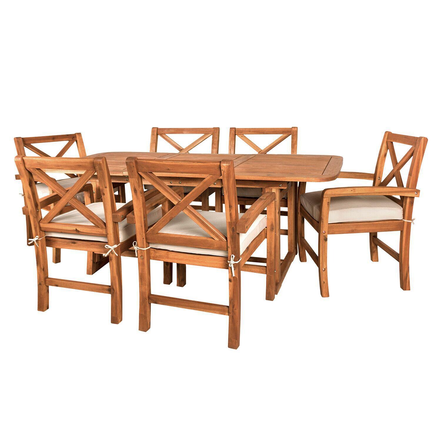 Ultimate Patio Camille Way 7 Piece Acacia Patio Dining Set - Angled View thumbnail