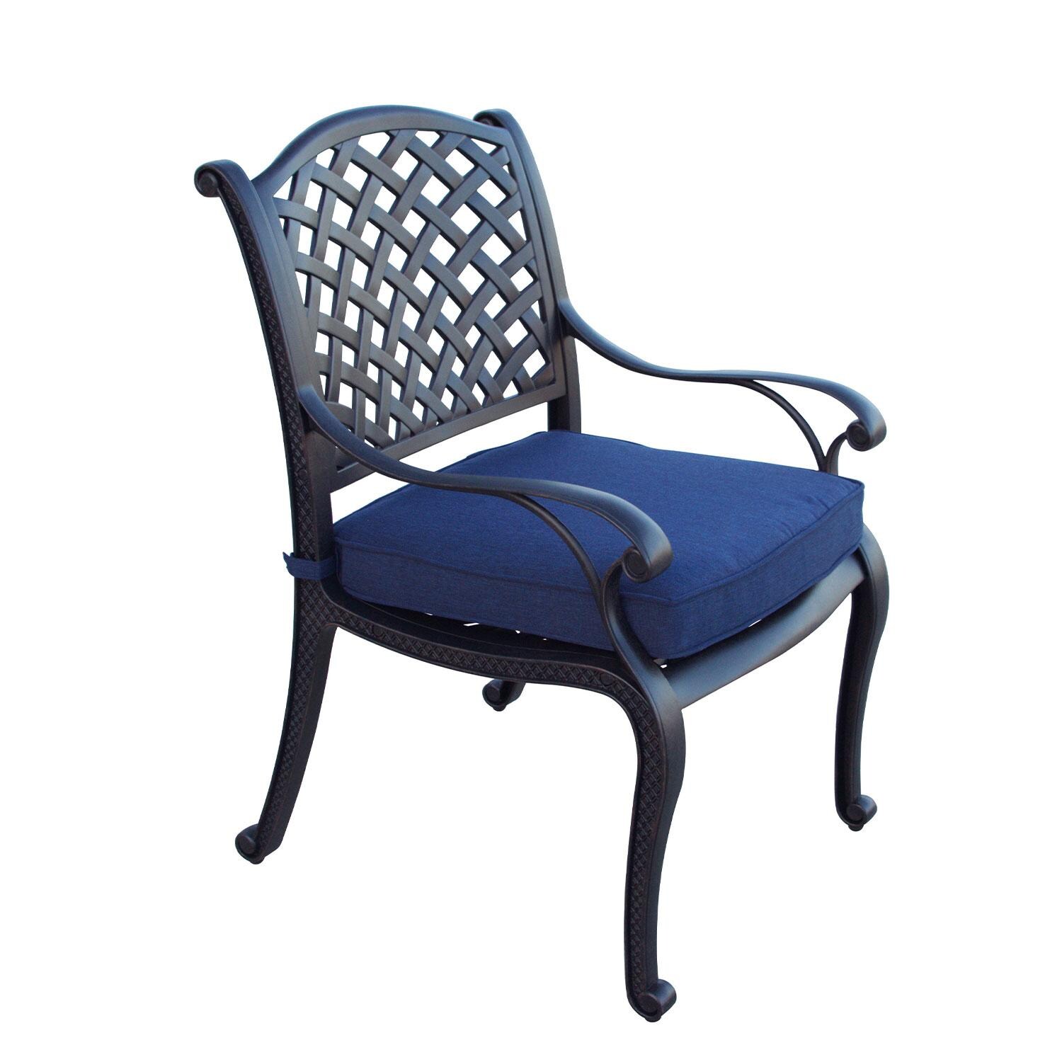 Nassau Cast Aluminum 4 Pc Set Dining Chair Set in Antique Bronze/Navy by Darlee - Side View - White Background thumbnail