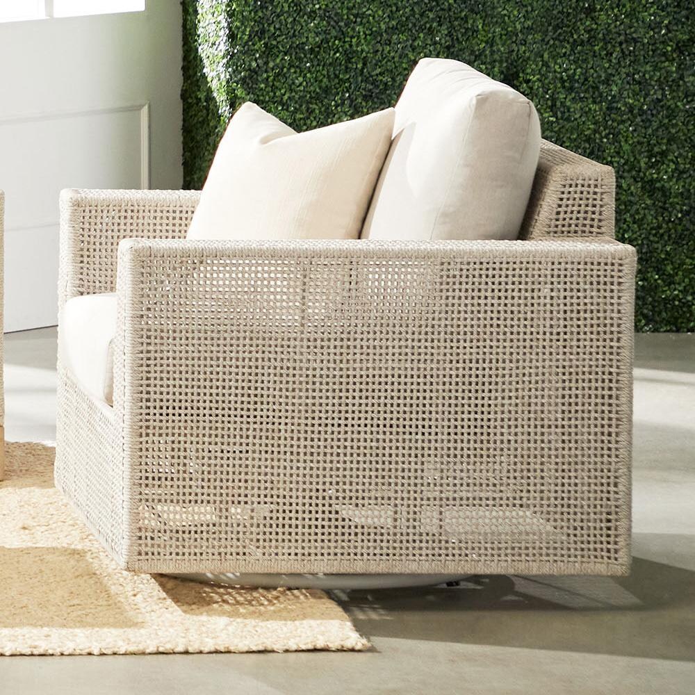 Lakeview Ranch Pointe Woven Rope Swivel Rocker in Taupe & White - Lifestyle thumbnail
