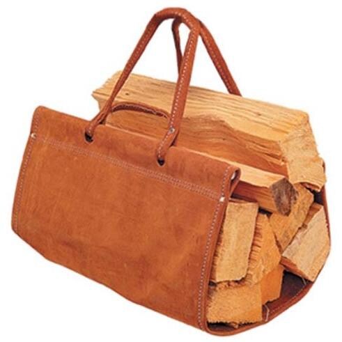 Vintage Top Grain Log Carrier With Leather Handles Brown Suede BBQGuys