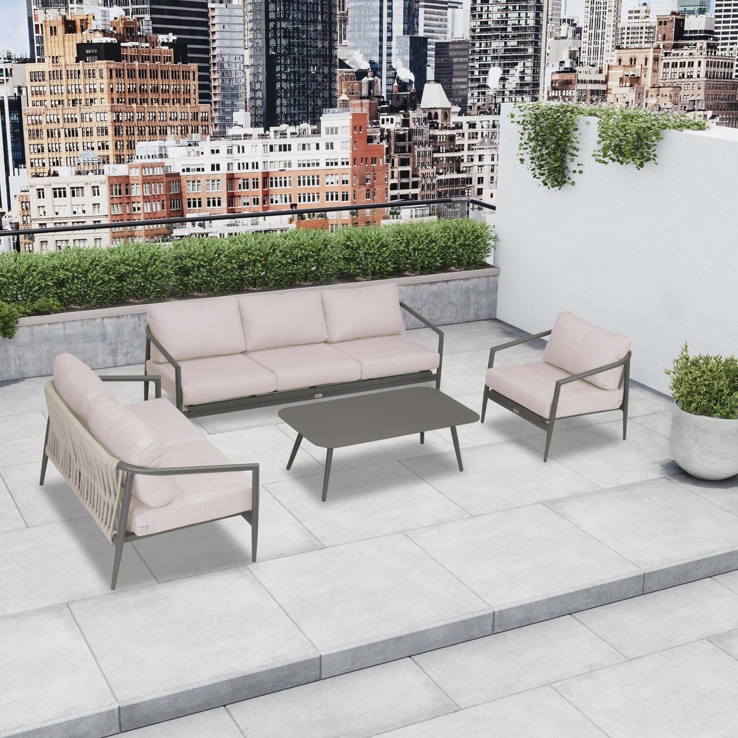 Lakeview Midnight Cove 4 Pc Aluminum Sofa Loveseat Seating Set in Slate/Pebble Gray/Cast Silver - Top - Lifestyle thumbnail