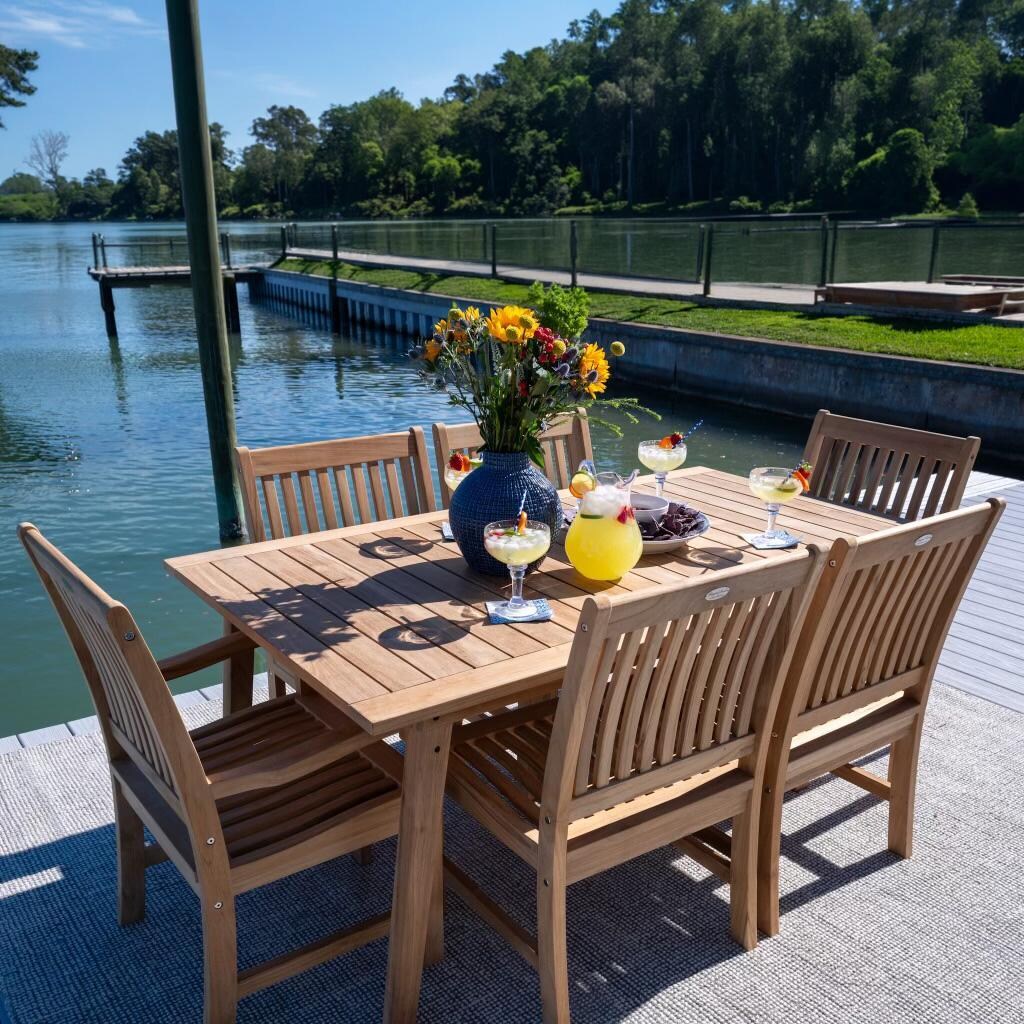 Compass 7 Pc Teak Dining Set 65 Inch Rectangular Table by Royal Teak Collection