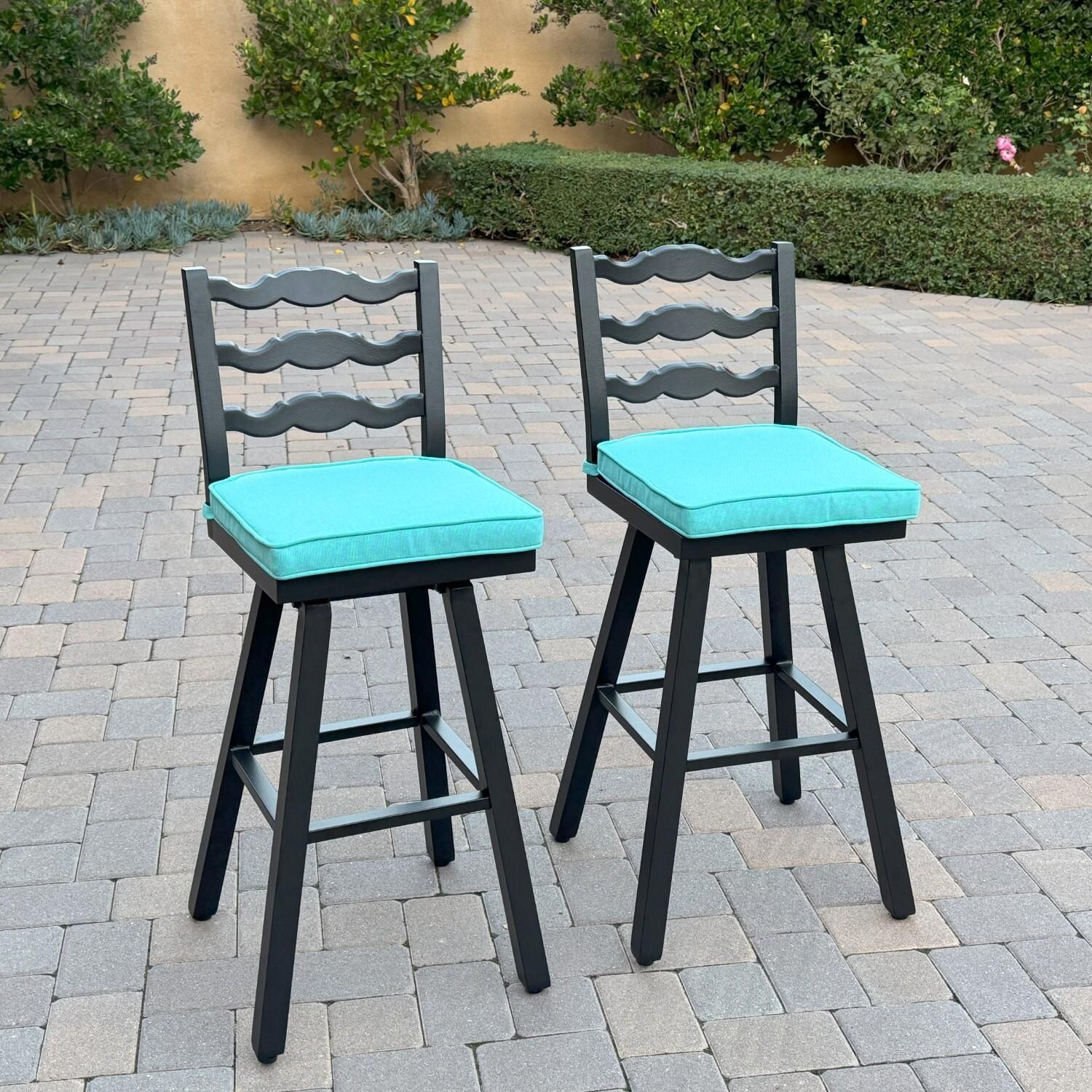 Aspen 2 Pc Aluminum Swivel Bar Height Bar Stool Set in Blue/Dark Brown by Darlee