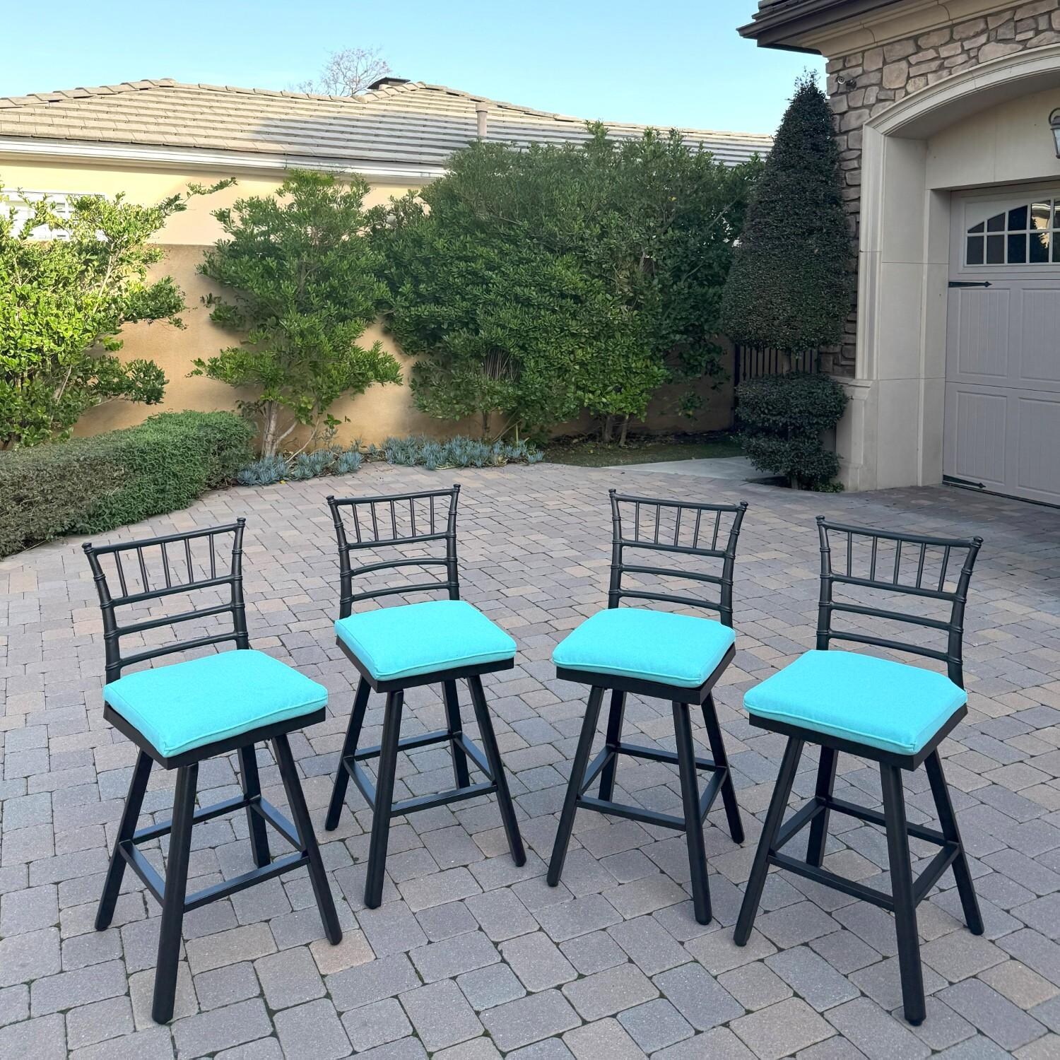 Bella 4 Pc Aluminum Swivel Counter Height Bar Stool Set in Blue/Dark Brown by Darlee