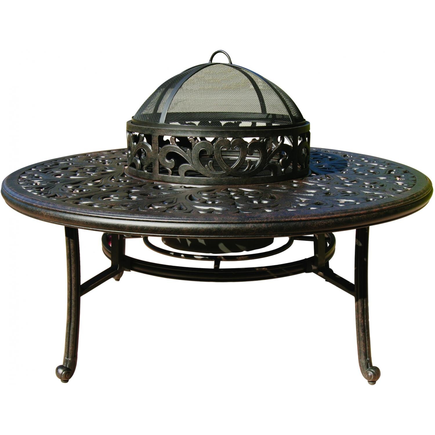 Darlee Catalina 5 Piece Cast Aluminum Patio Fire Pit Seating Set Darlee Series 80 Cast Aluminum Tea Table With Ice Bucket Grill Fire Pit Insert