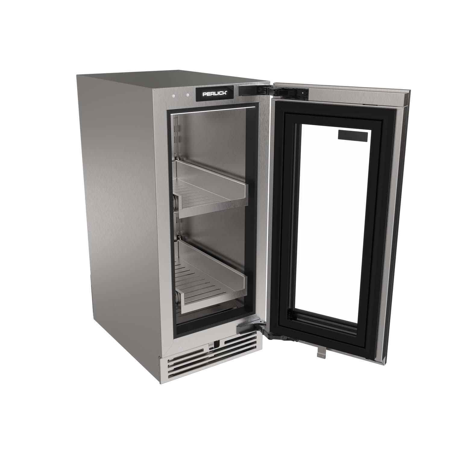 Perlick G5RE15GL G5 Luxe 15-in 2.8 Cu. Ft. Refrigerator w/ Panel Ready Glass Door - Door Open - White Background thumbnail