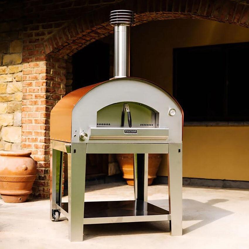 Fontana Forni FTROM-H-A Roma Hybrid Pizza Oven - Anthracite - On Portable Cart Close-Up (Optional) - Lifestyle thumbnail