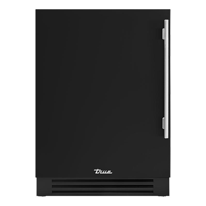 True TUF-24-L-OP-C~DSK-027-H04 24 Inch 4.2 Cu. Ft. Left Hinge Outdoor Freezer in Matte Black w/ Stainless Steel Handles - White Background thumbnail