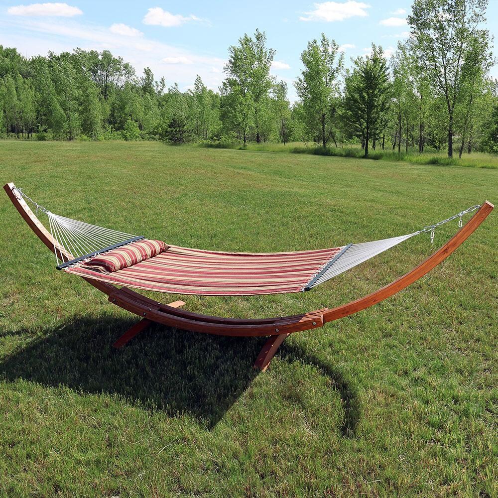 Ultimate Patio Quilted Double Hammock w/ 13-Foot Wood Stand - Red Stripe - Lifestyle thumbnail