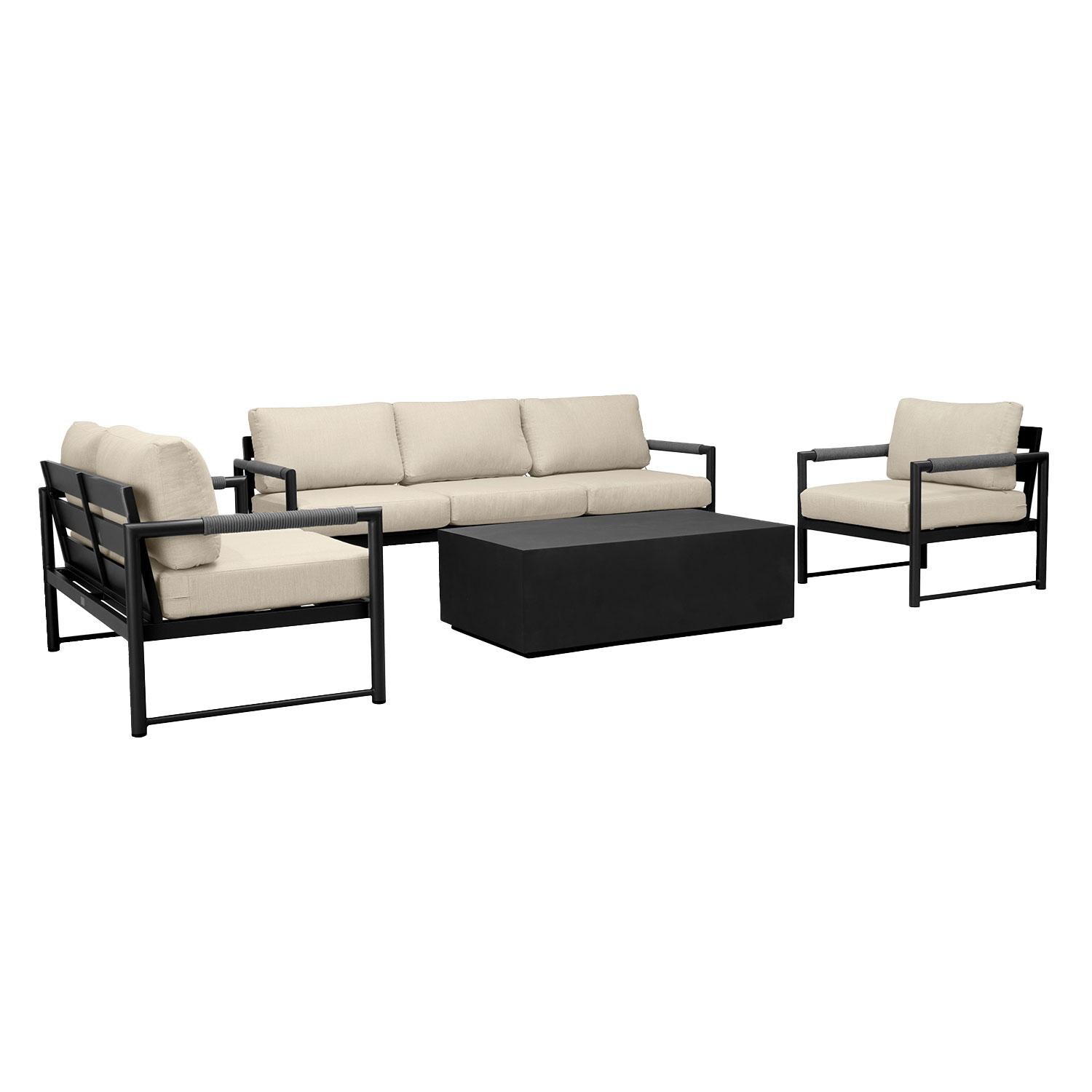 Lakeview AVEBAY-BK-CO-SET137-CF Avenue Bay Black/Carbon 4 Pc Sofa Loveseat Set - Canvas Flax - Angled - White Background thumbnail
