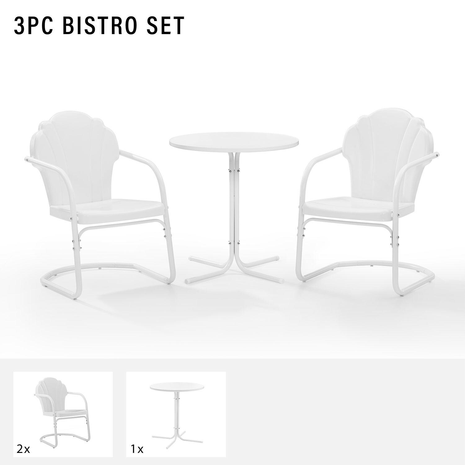 Ultimate Patio UP-32243WH 3Pc Retro Outdoor Bistro Set in White Satin - Included in Set (Two Chairs and Table) - Diagram thumbnail