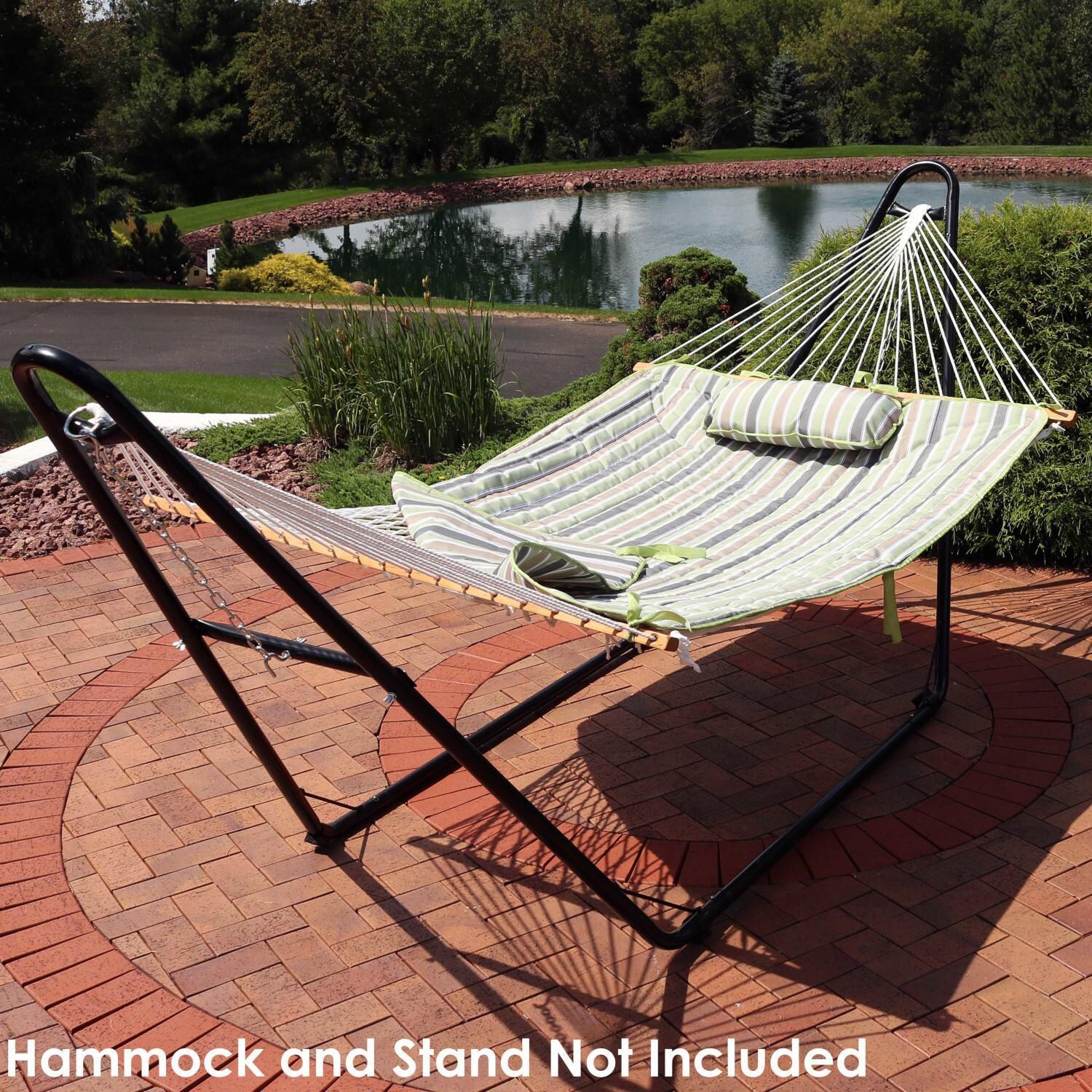 Ultimate Patio Quilted Double Hammock Pad & Pillow Set - Khaki Stripe - Lifestyle thumbnail