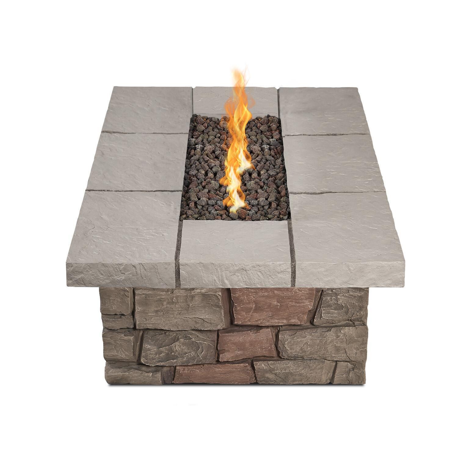 Lakeview Outdoor Designs Baywood SC-C11812LP-BF Rectangular Fire Table with Faux Stone Finish - Front Fire On thumbnail