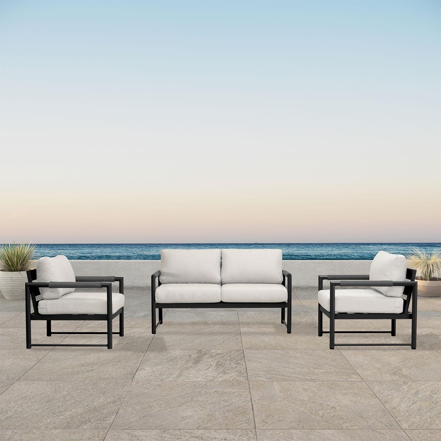 Avenue Bay 3 Pc Aluminum Seating Set in Black/Cast Silver by Lakeview Outdoor Designs
