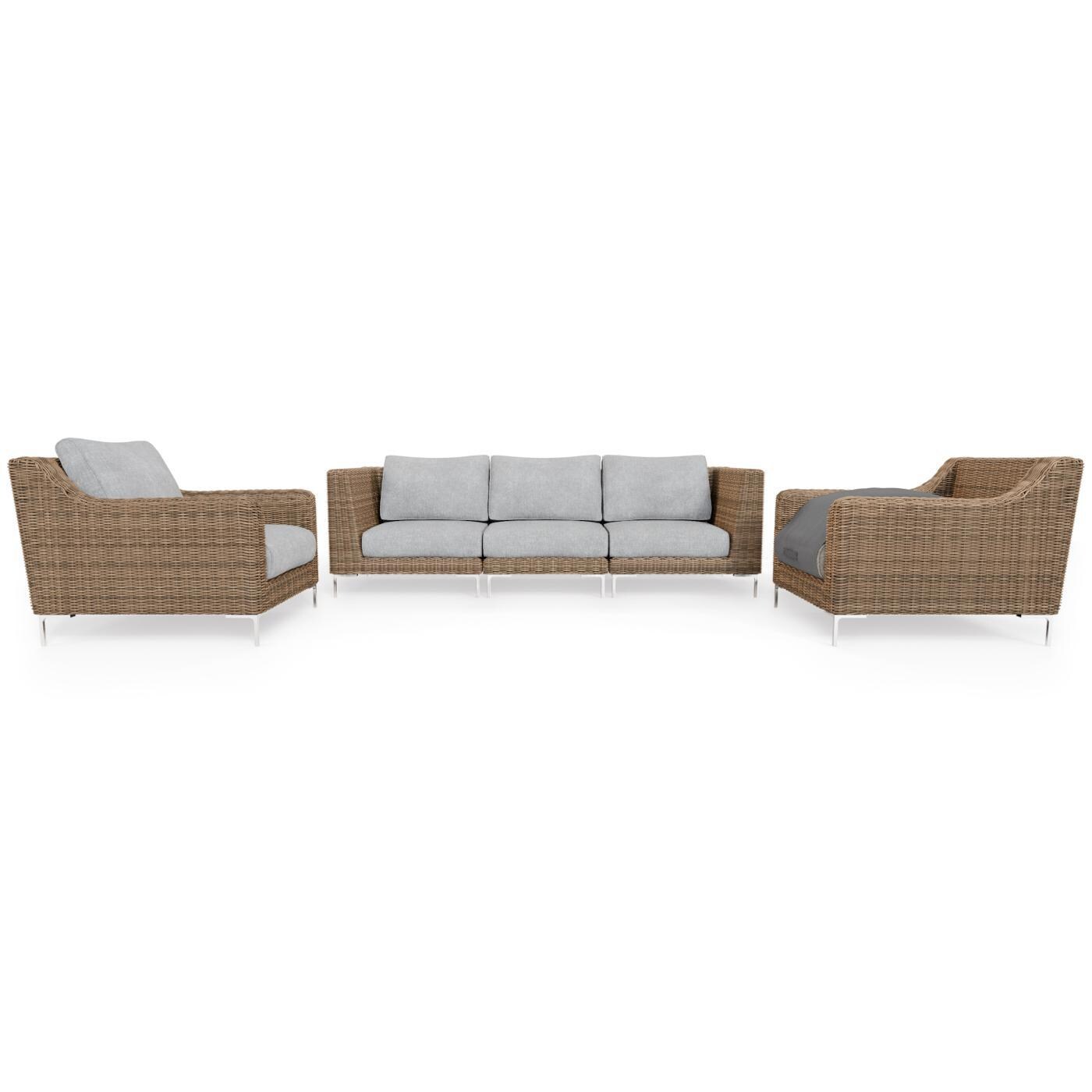 Outer PS-OUT-00137 Brown Wicker Outdoor Sofa w/ Armchairs - 5 Seat - Partially Covered thumbnail