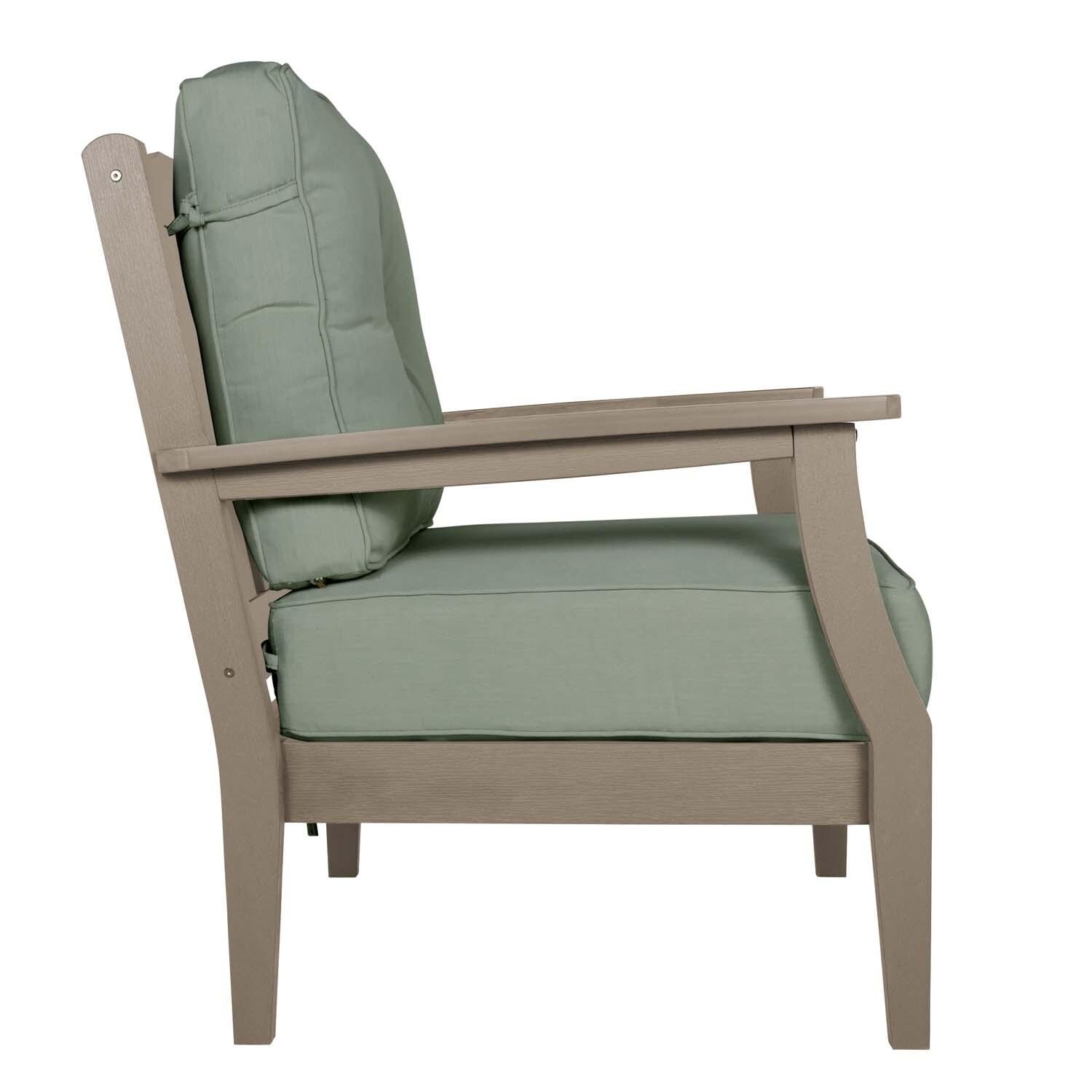 Blushing Bay Recycled Plastic Club Chair in Canvas Seasalt/Woodland Brown by Lakeview Outdoor Designs - Side View - White Background thumbnail