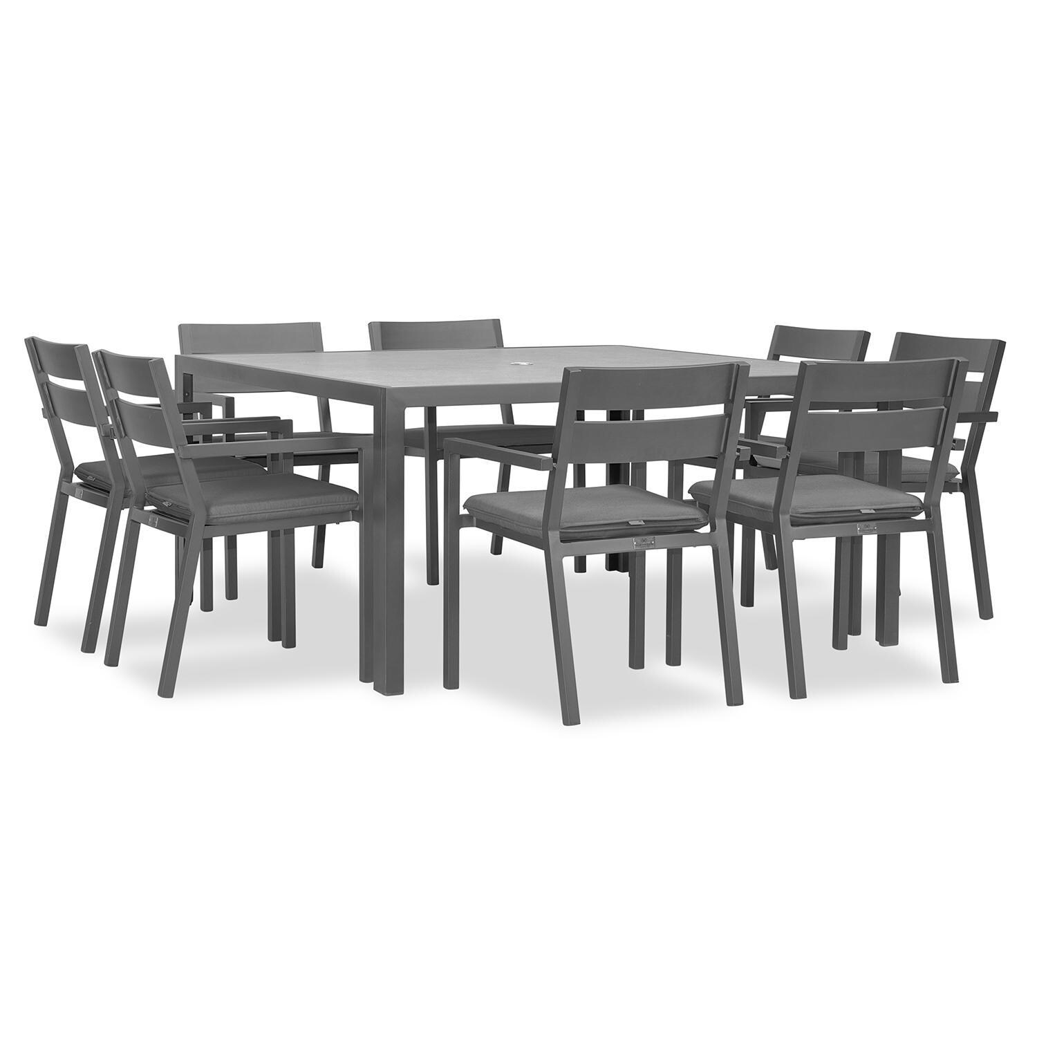 Calm Bay 9 Pc Square Dining Set in Slate/Canvas Charcoal by Lakeview - White Background 2 thumbnail
