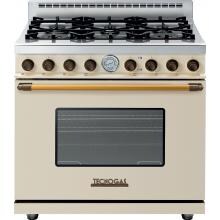 Tecnogas Superiore 36-Inch DECO Natural Gas Range With 6 Burners - Cream / Brass - RD361GCC-B image