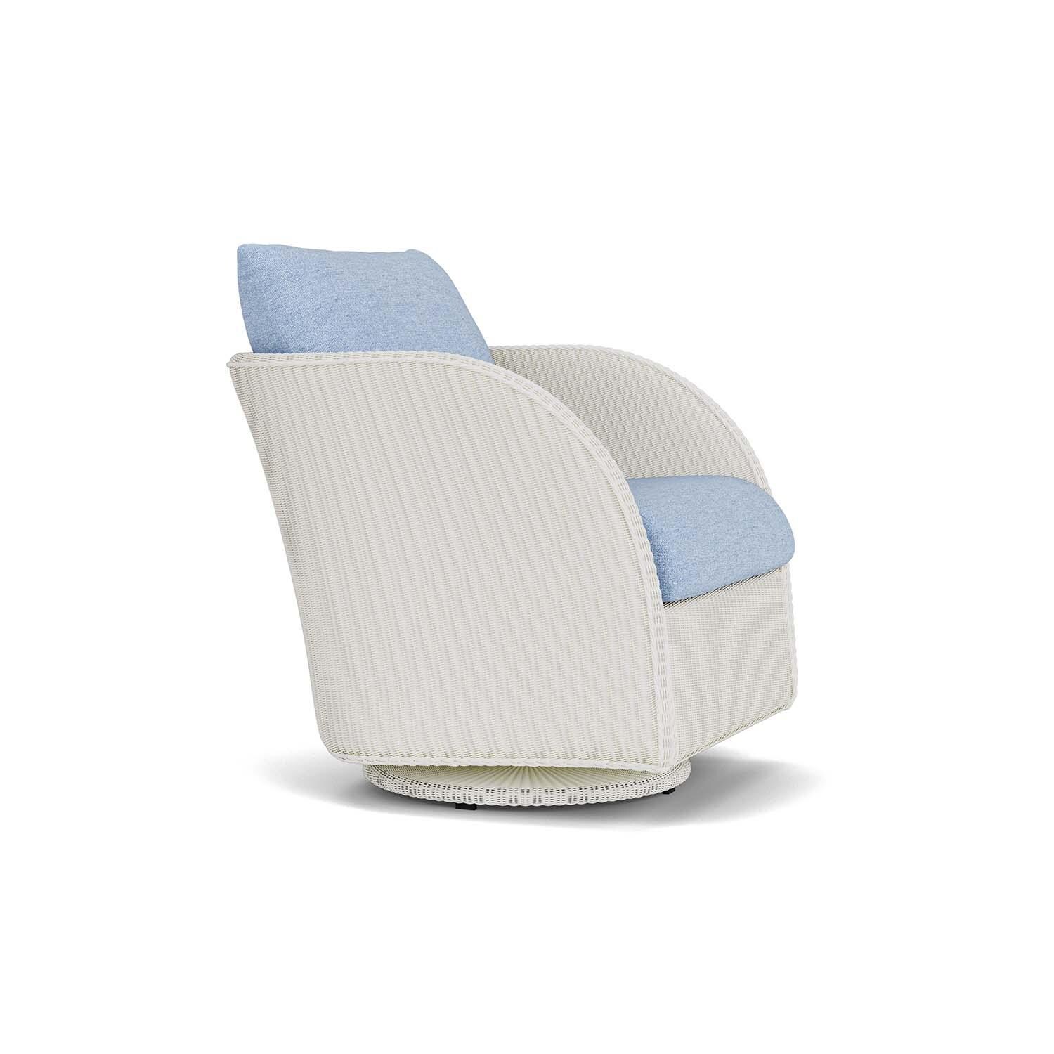 Lloyd Flanders Essence Swivel Glider Lounge Chair W/Demo Skyway Fabric - Matte White Finish - Angled thumbnail
