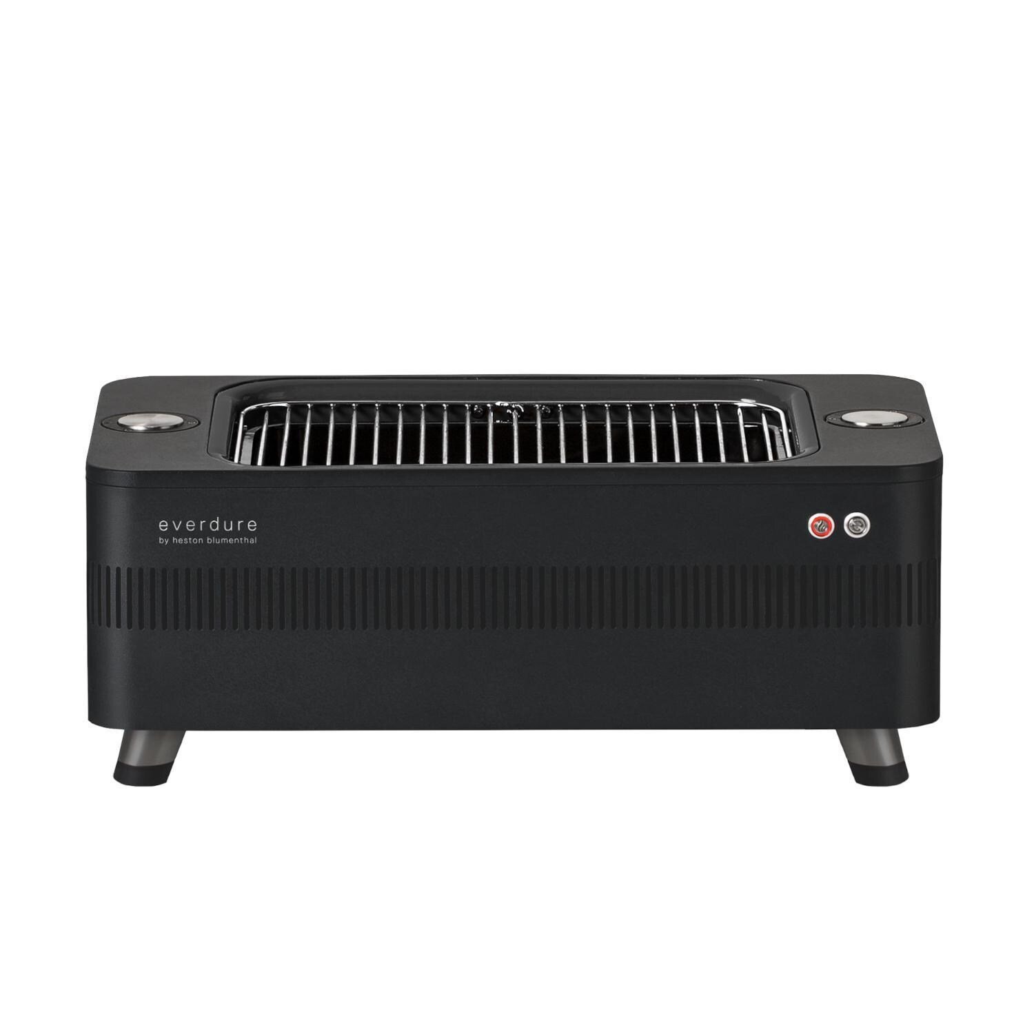 Everdure HBCE1BBSUS FUSION 29-Inch Charcoal Grill w/ Rotisserie & Electronic Ignition - Matte Black - Set Up for Portable Use w/ Rotisseries Stored - White Background thumbnail