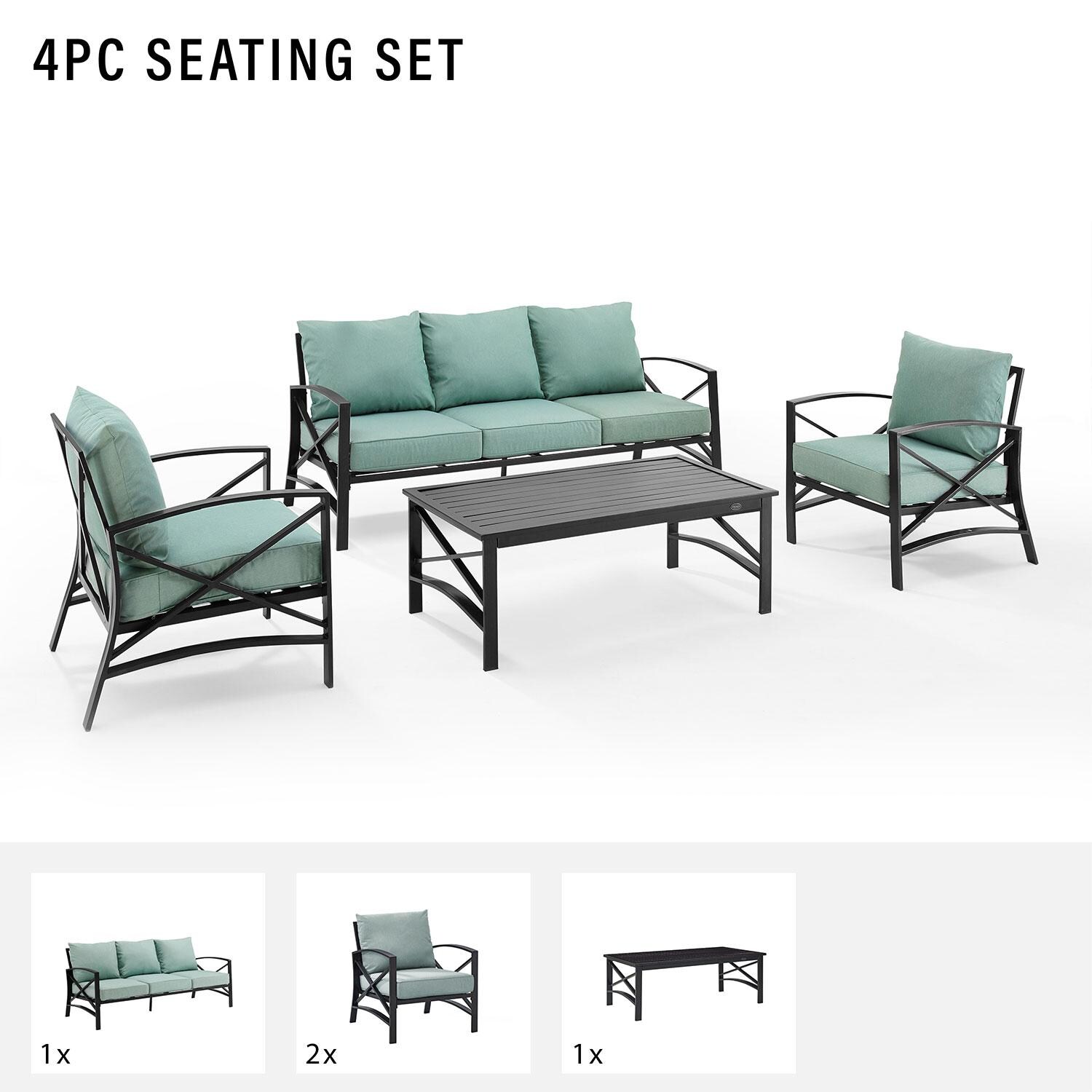 Ultimate Patio UP-82261BZ-MI 4Pc Outdoor Sofa Patio Furniture Set in Mist - Included in Set (Sofa, Two Club Chairs, and Coffee Table) - Diagram thumbnail