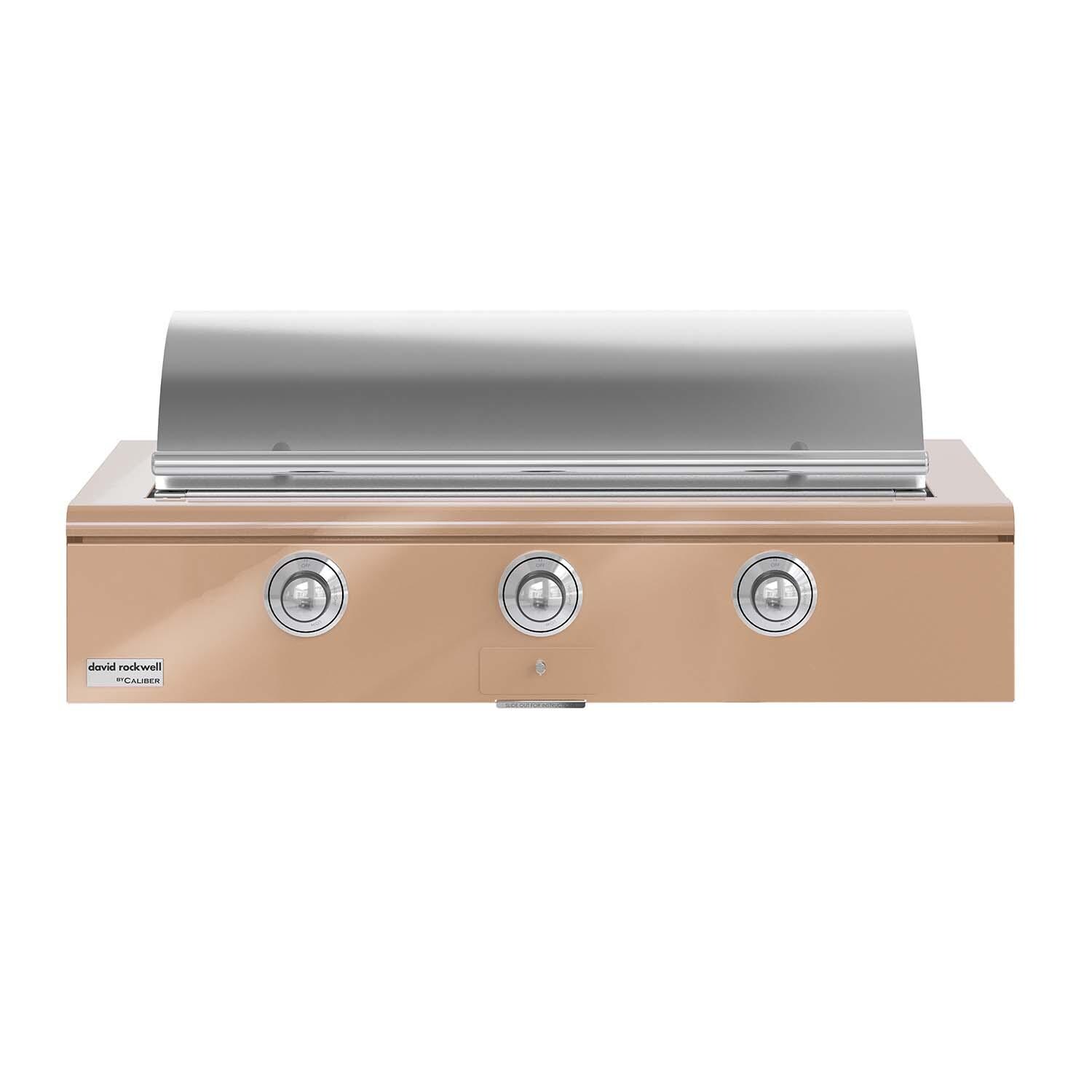 Caliber CRG-48BN00-A-179-H02 48-in Natural Gas Built-In Rockwell Grill - Champagne w/ Chrome Hardware - Lid Closed - White Background thumbnail