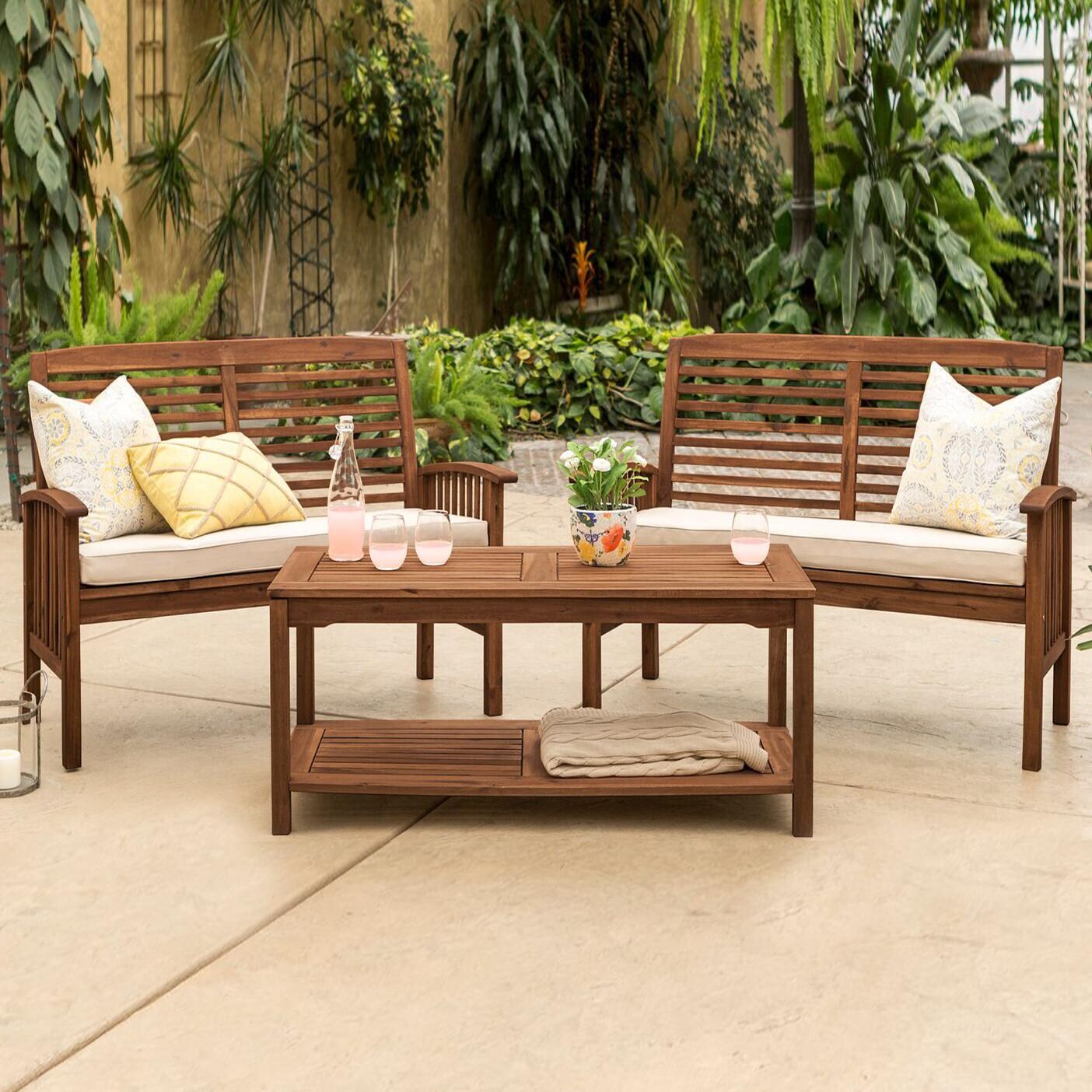 Horizon Way 3 Pc Acacia Loveseat Seating Set in Dark Brown/Natural by Ultimate Patio