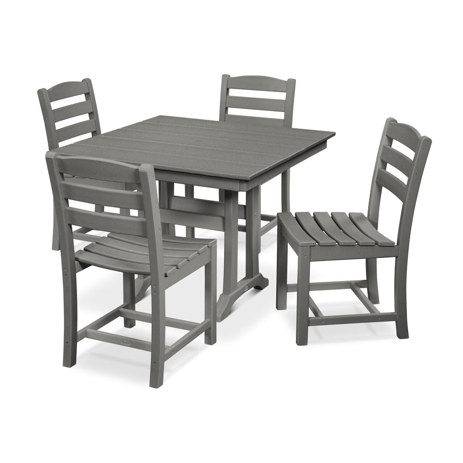 POLYWOOD La Casa Cafe 5 Piece Farmhouse Trestle Side Chair Dining Set - Slate Grey