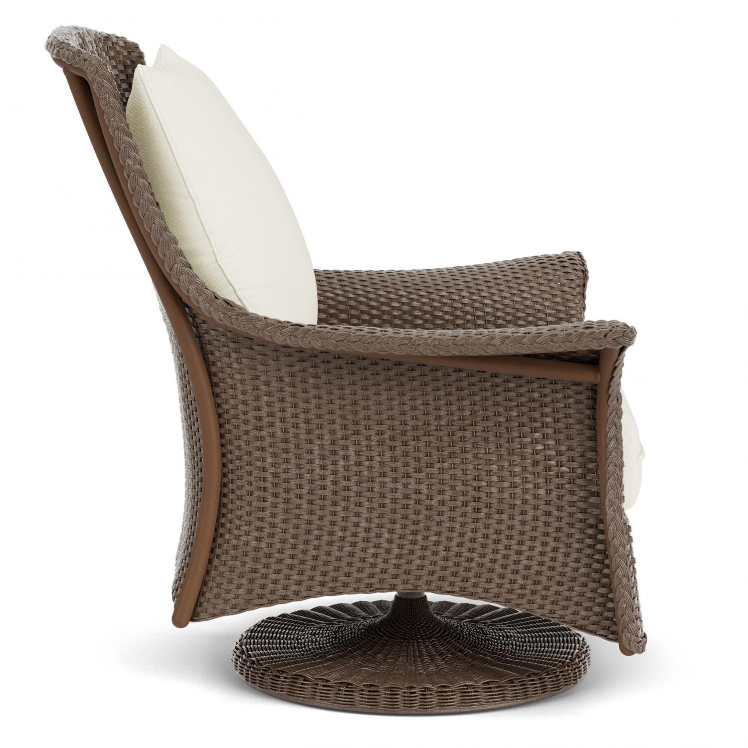 Lloyd Flanders Mandalay Swivel Rocker Lounge Chair in Bark Finish with Sailcloth Salt Fabric - Side thumbnail