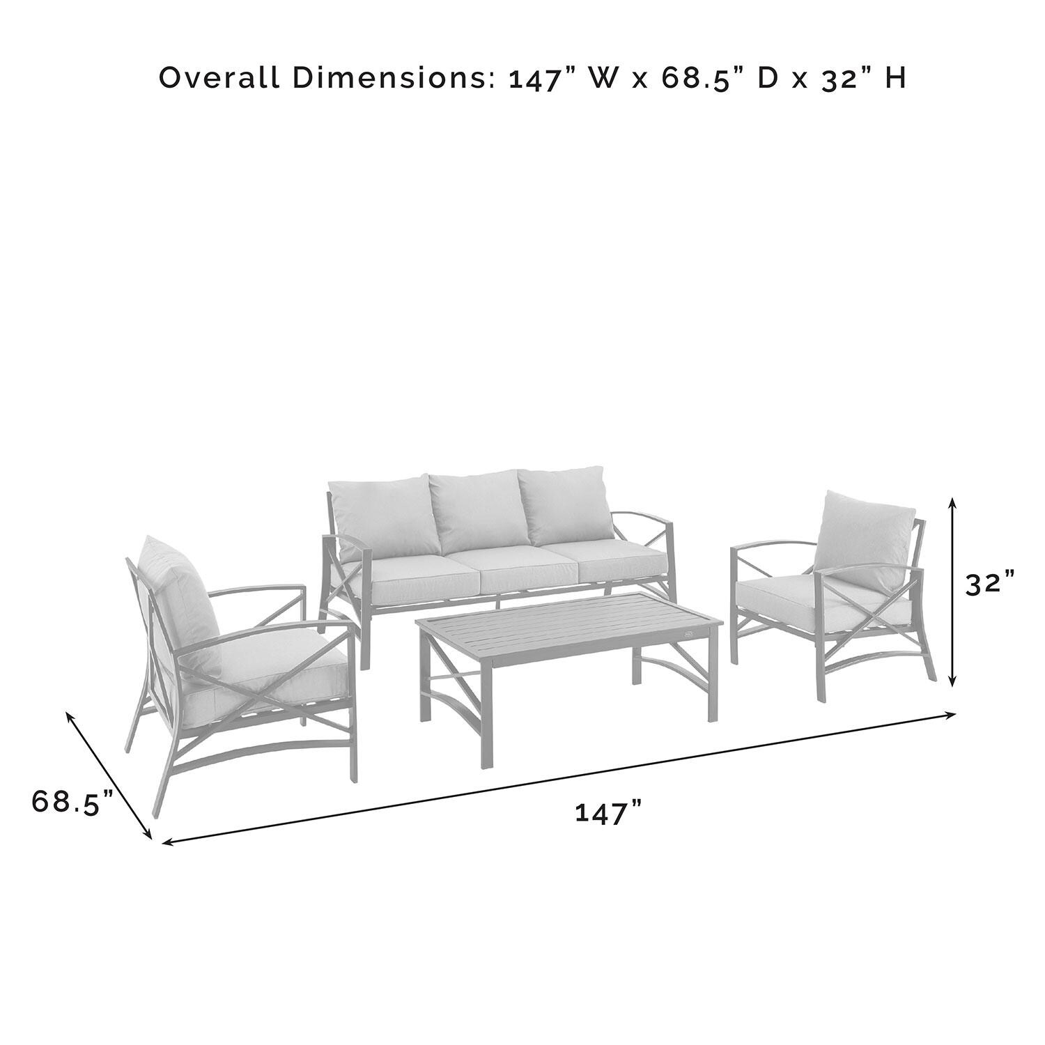 Ultimate Patio UP-82261BZ-MI 4Pc Outdoor Sofa Patio Furniture Set in Mist - Overall Dimensions - Diagram thumbnail